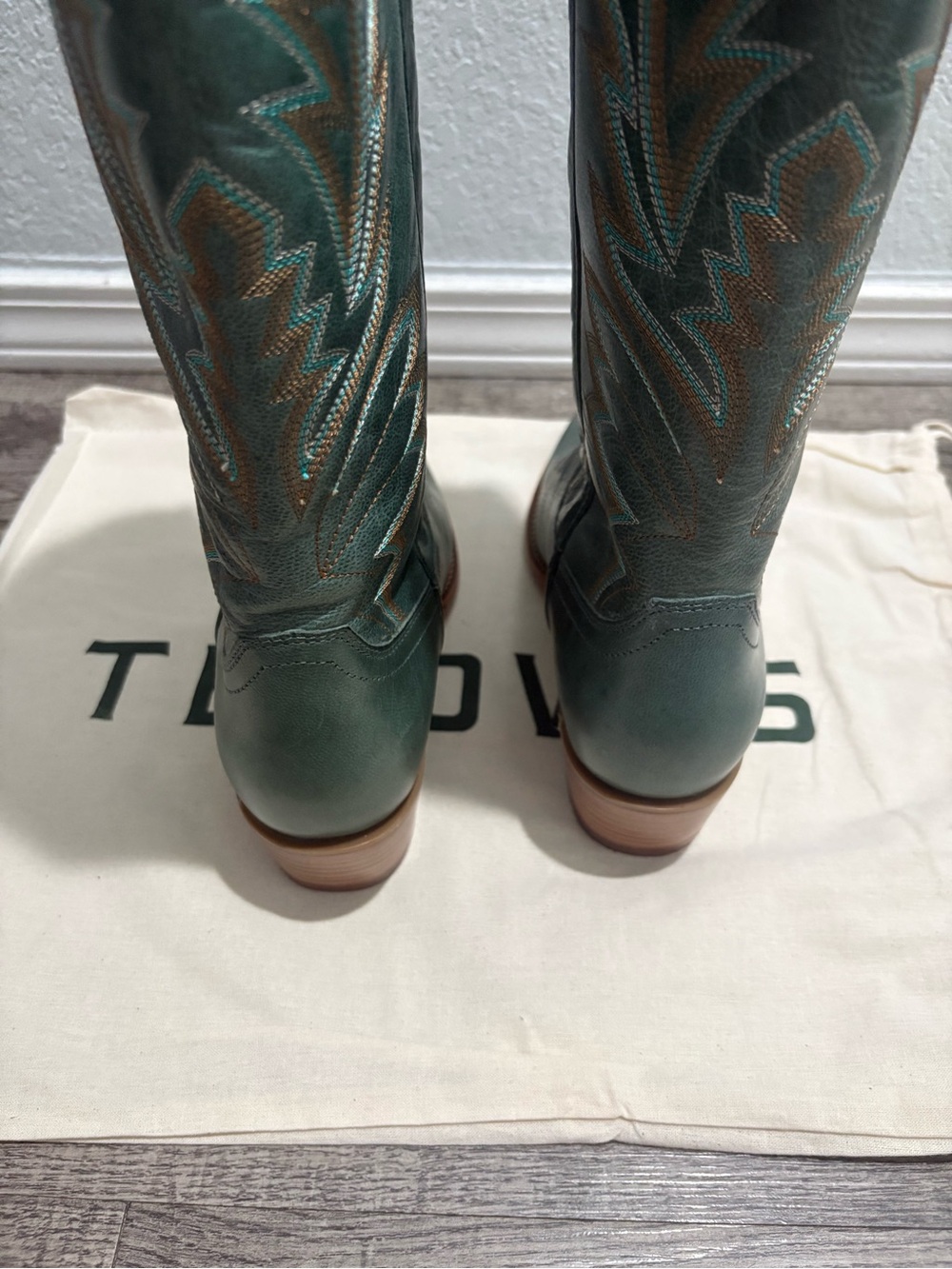 Tecovas Abby sagebrush goat  Teal Green Leather Western Knee-High Boots - Picture 4 of 7